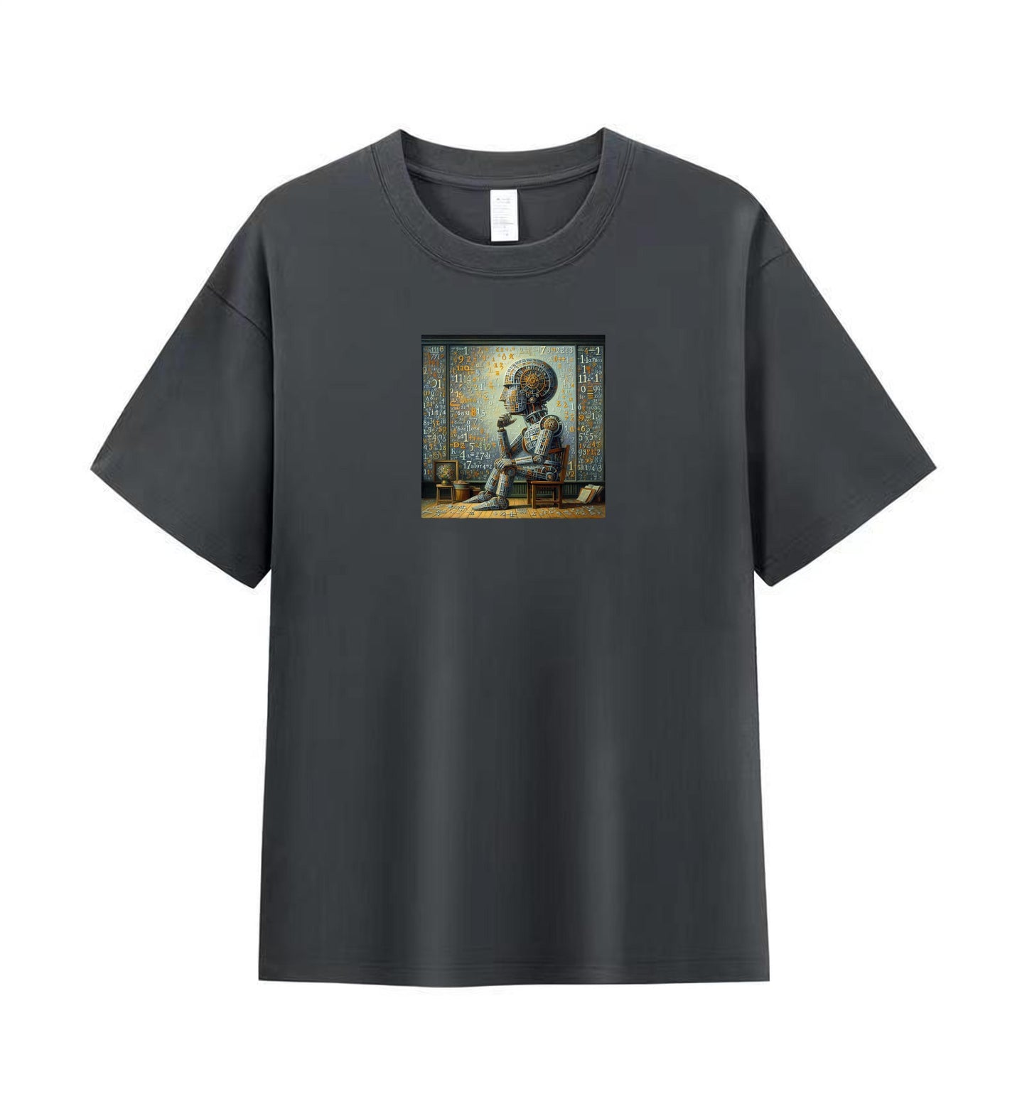 Men's Cotton Tee with Artistic Futuristic Robot in Thought