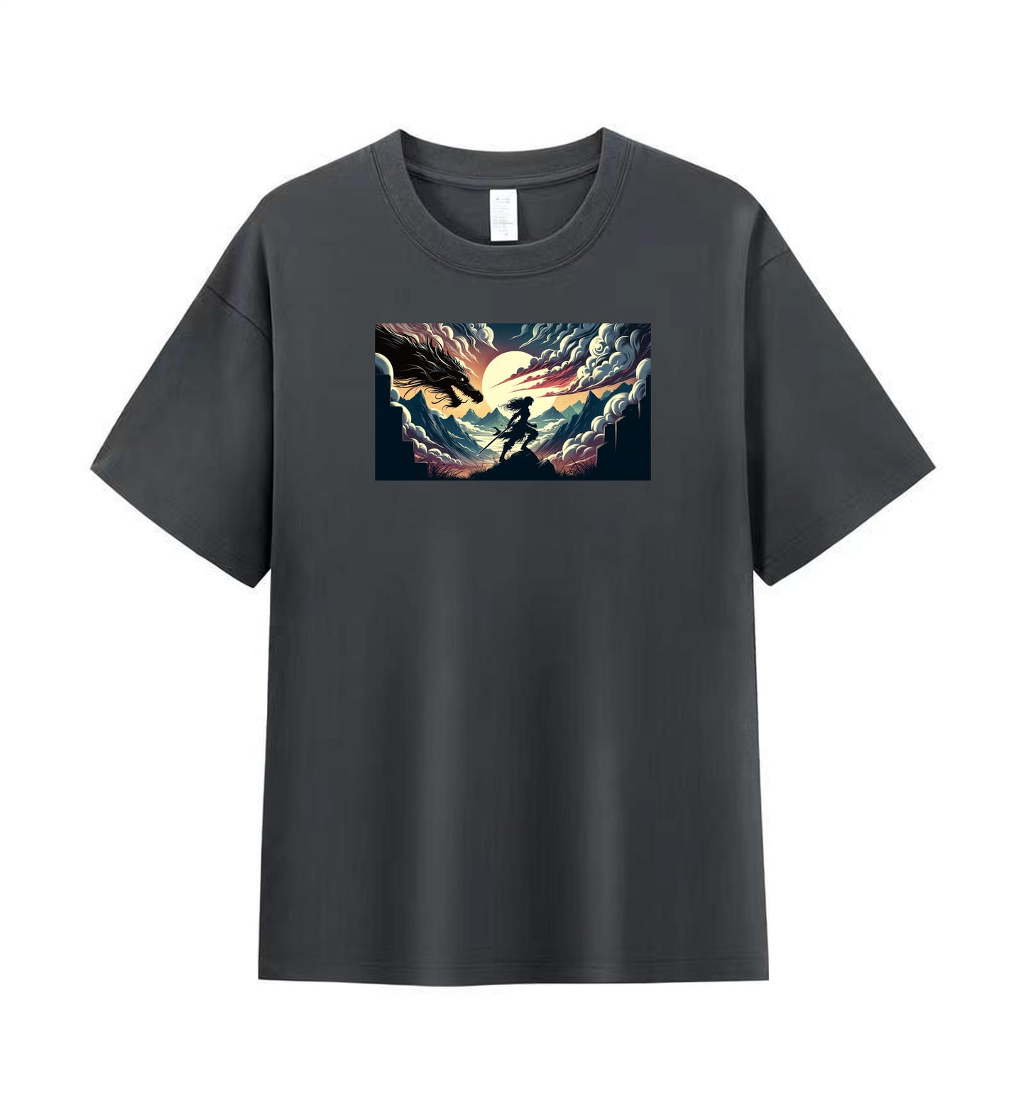 Fantasy Combat Warrior and Dragon Men’s Cotton T-shirt