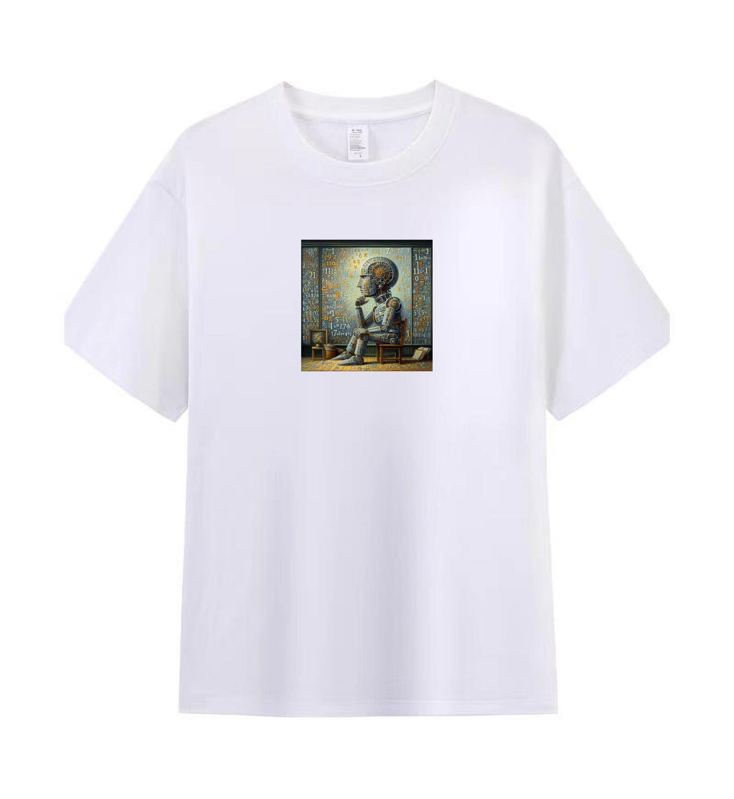 Men's Cotton Tee with Artistic Futuristic Robot in Thought