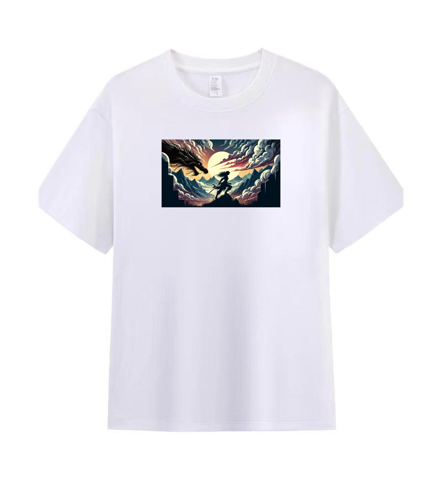 Fantasy Combat Warrior and Dragon Men’s Cotton T-shirt