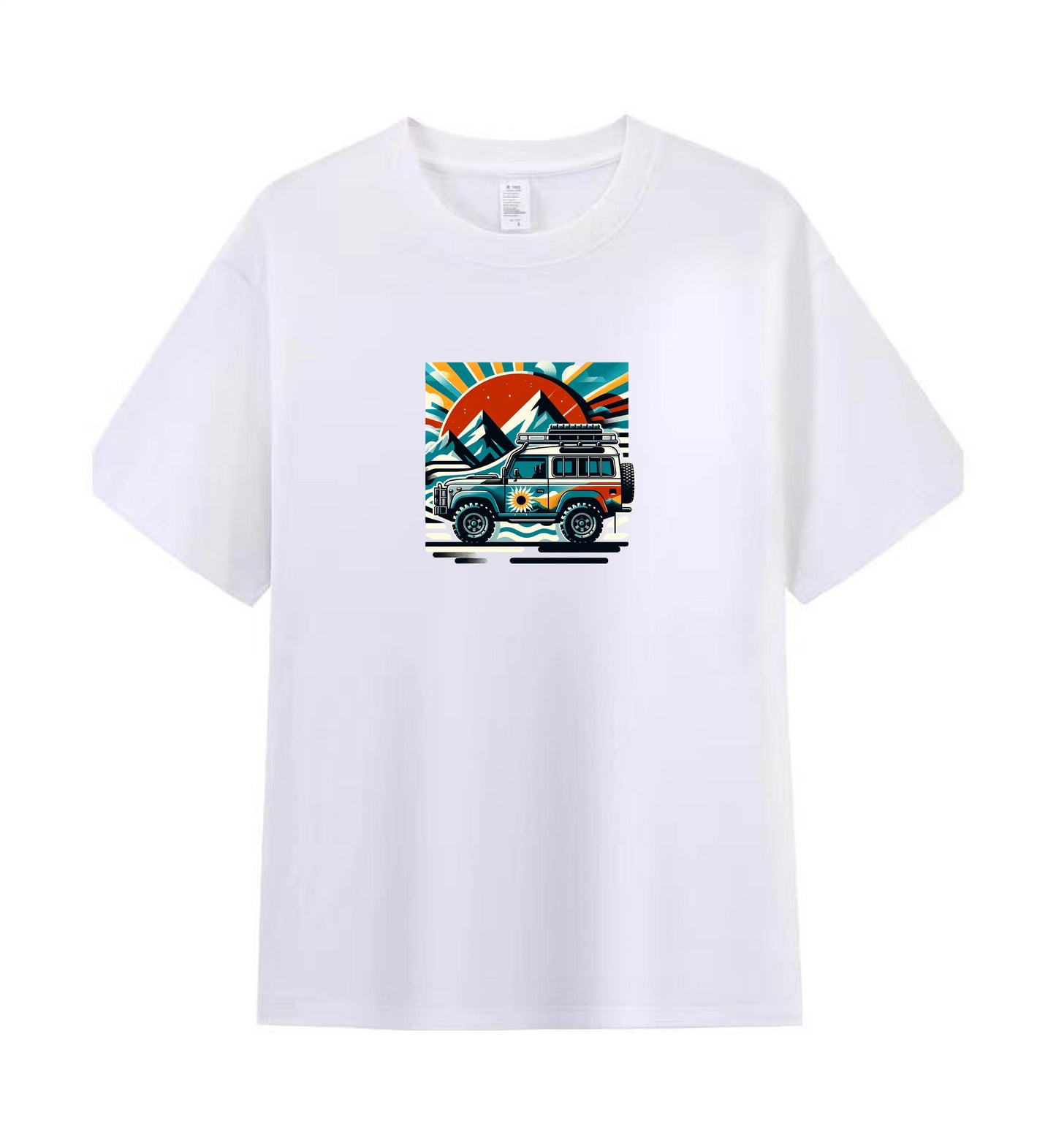 Premium Cotton Men's T-Shirt with Adventure Vehicle and Mountain Scene