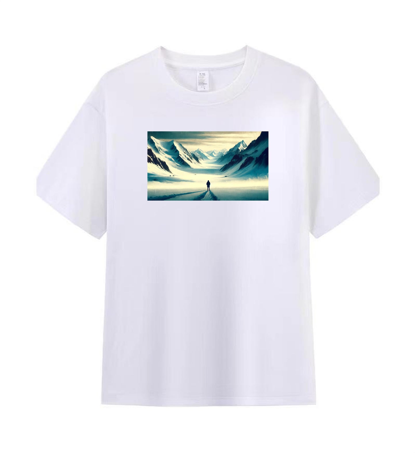 Lone Adventurer in the Snow Men’s 100% Premium Cotton T-Shirt