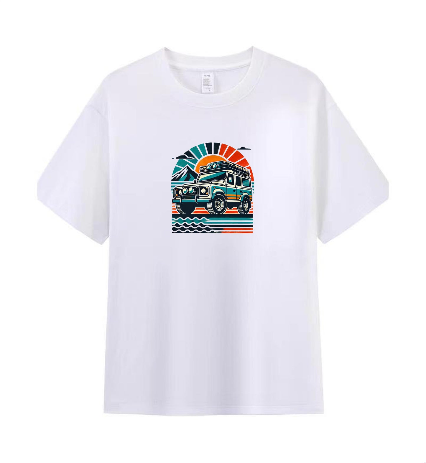 Premium Men's Tee with Vintage SUV and Mountain Scene Art