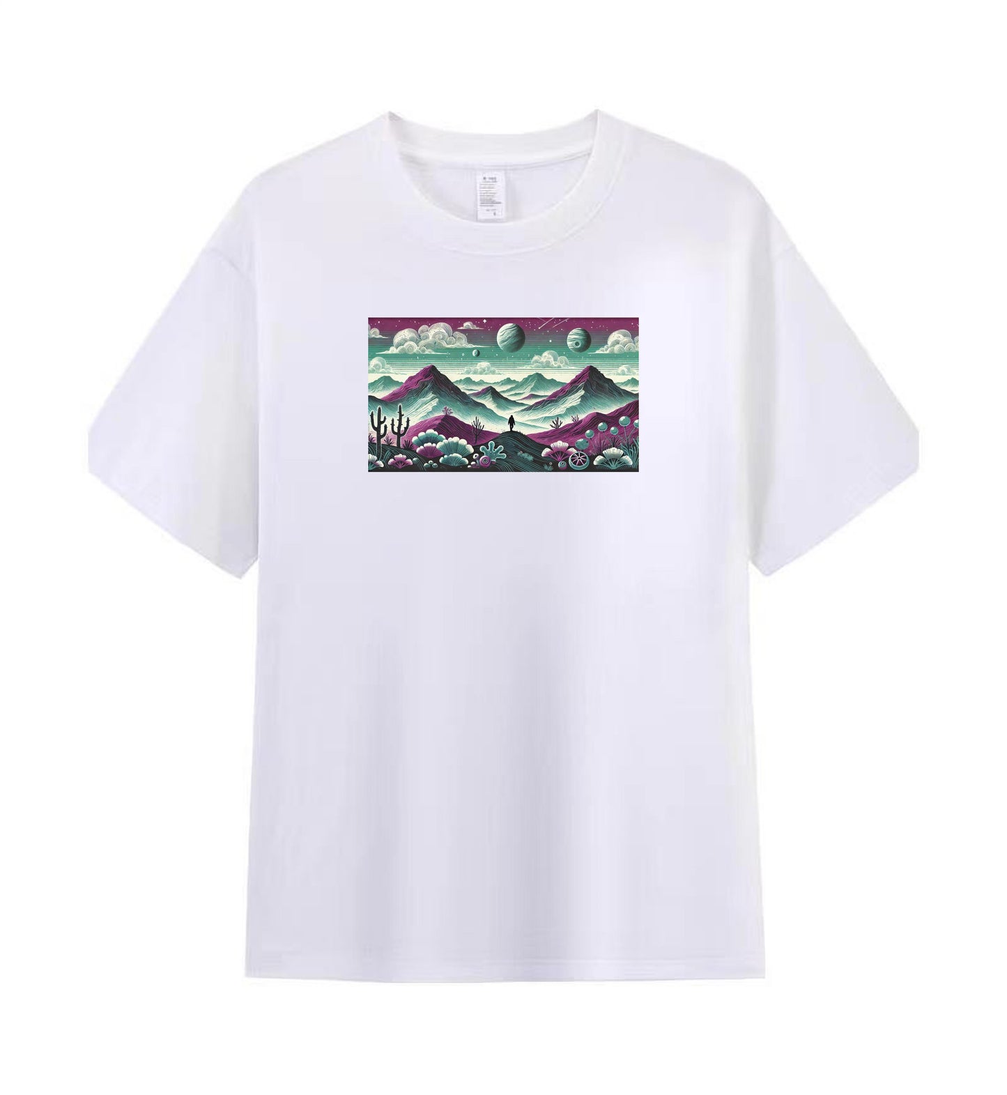 Men's Cotton T-Shirt with Futuristic Mountain Landscape Design