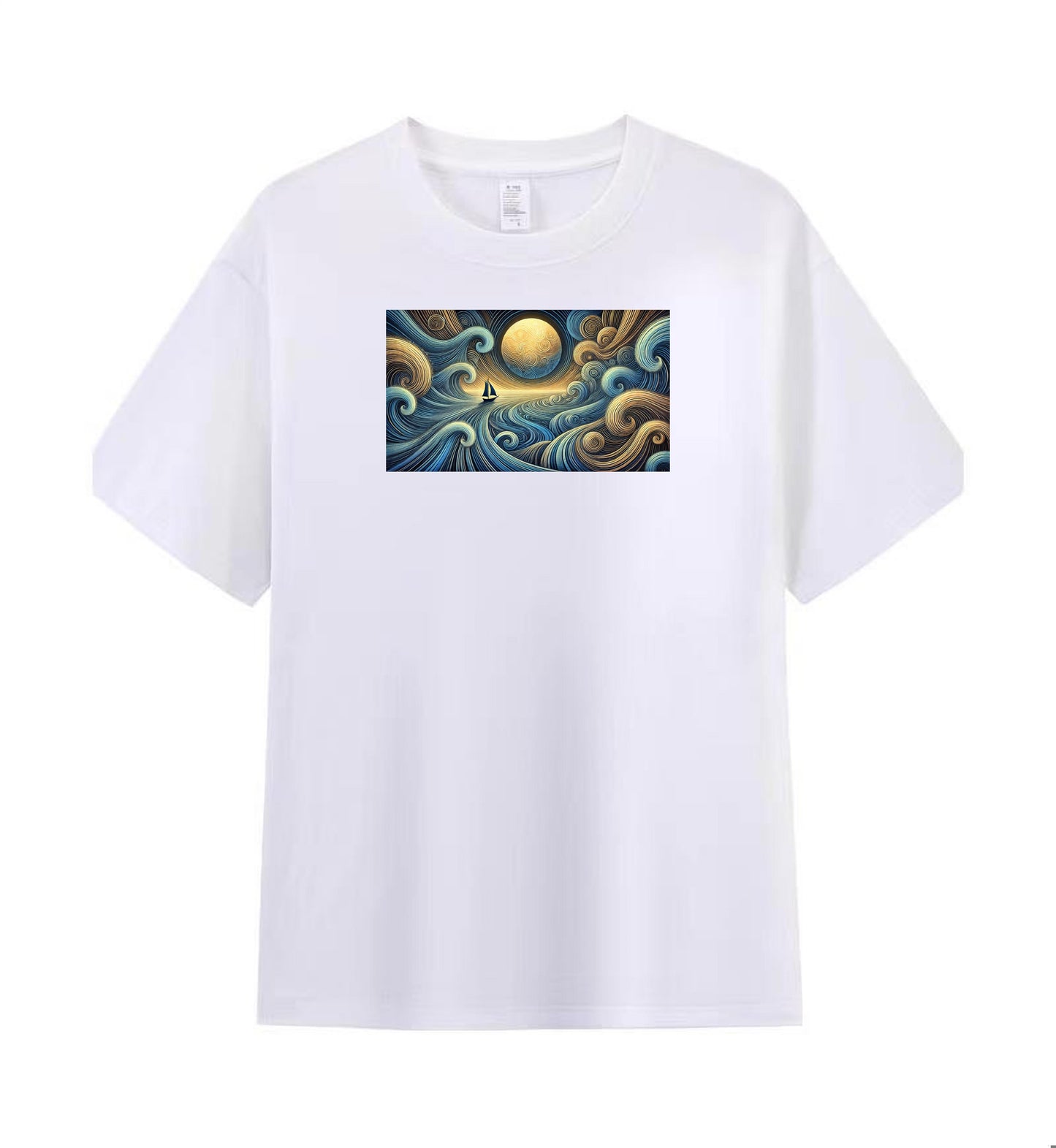 Men's Cotton T-Shirt with Mystical Ocean and Moon Design