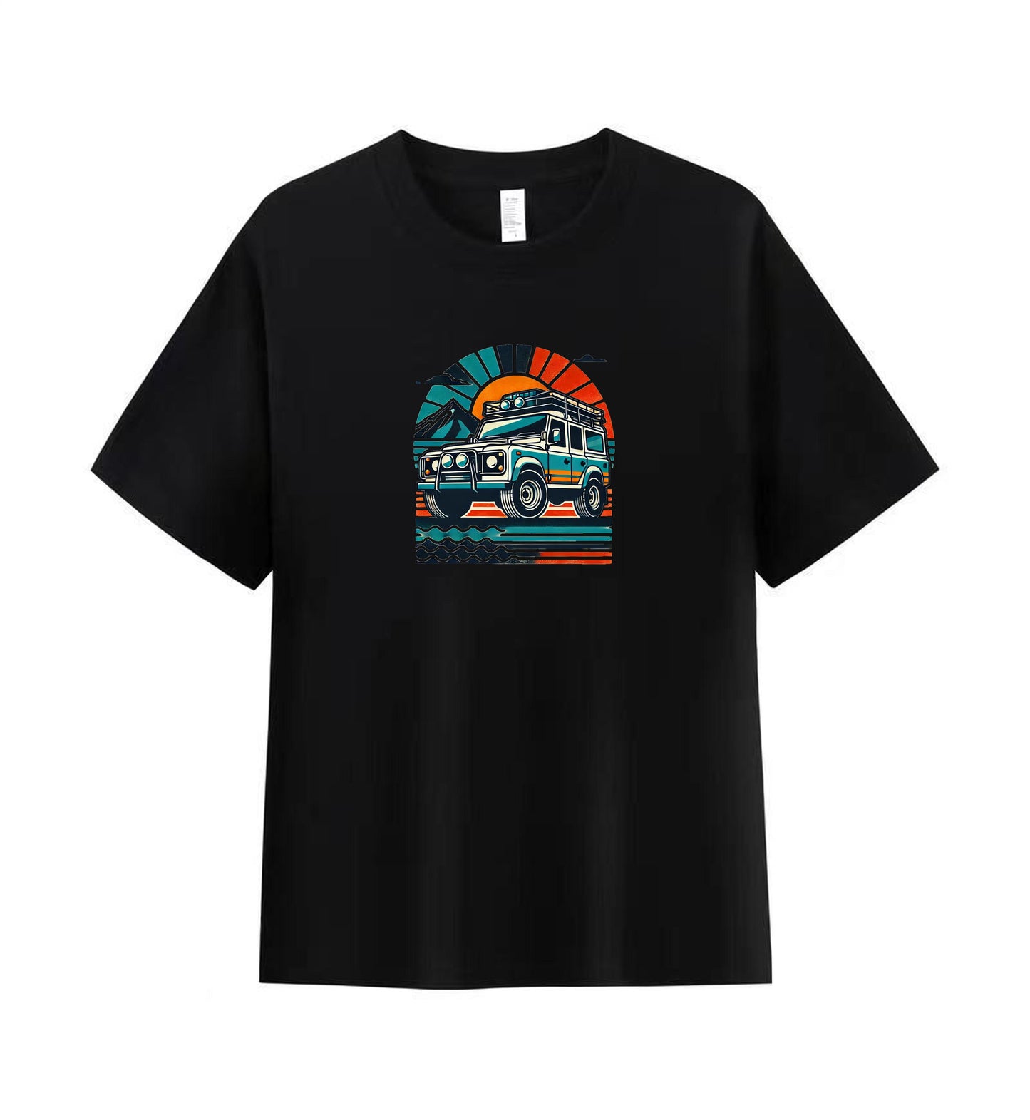 Premium Men's Tee with Vintage SUV and Mountain Scene Art