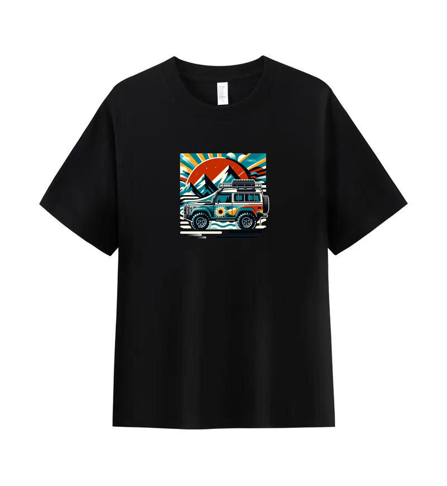 Premium Cotton Men's T-Shirt with Adventure Vehicle and Mountain Scene