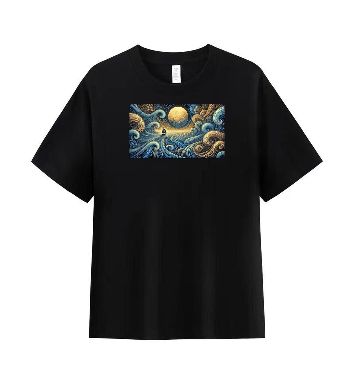 Men's Cotton T-Shirt with Mystical Ocean and Moon Design