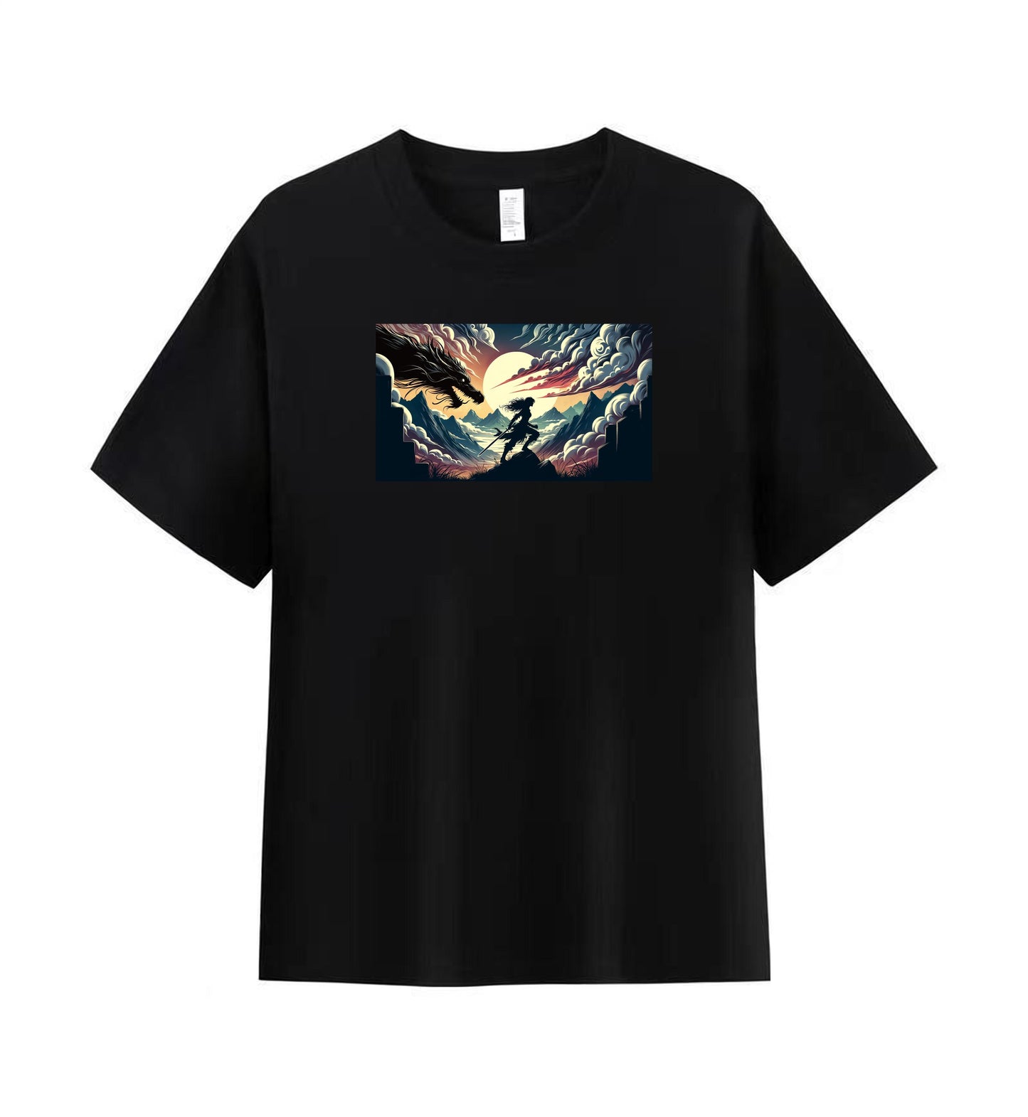 Fantasy Combat Warrior and Dragon Men’s Cotton T-shirt