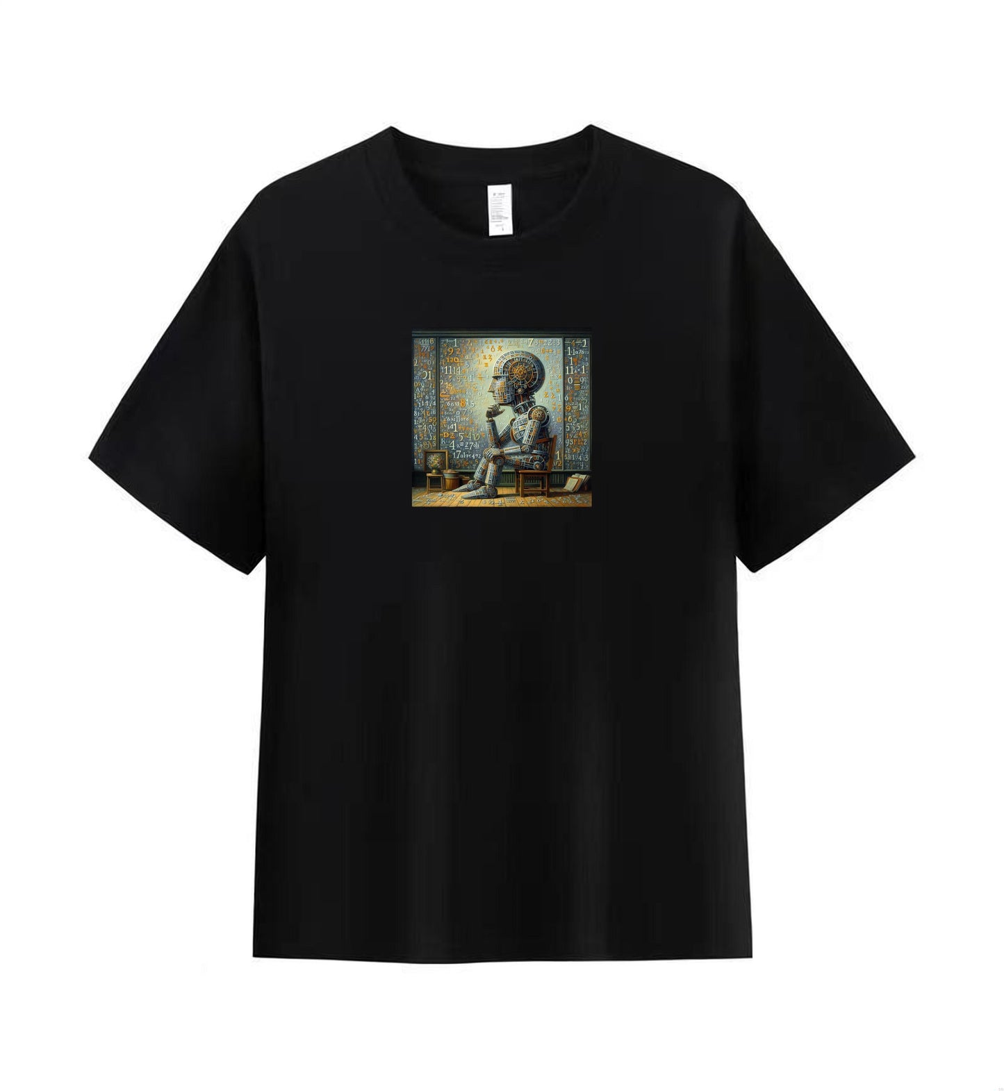 Men's Cotton Tee with Artistic Futuristic Robot in Thought