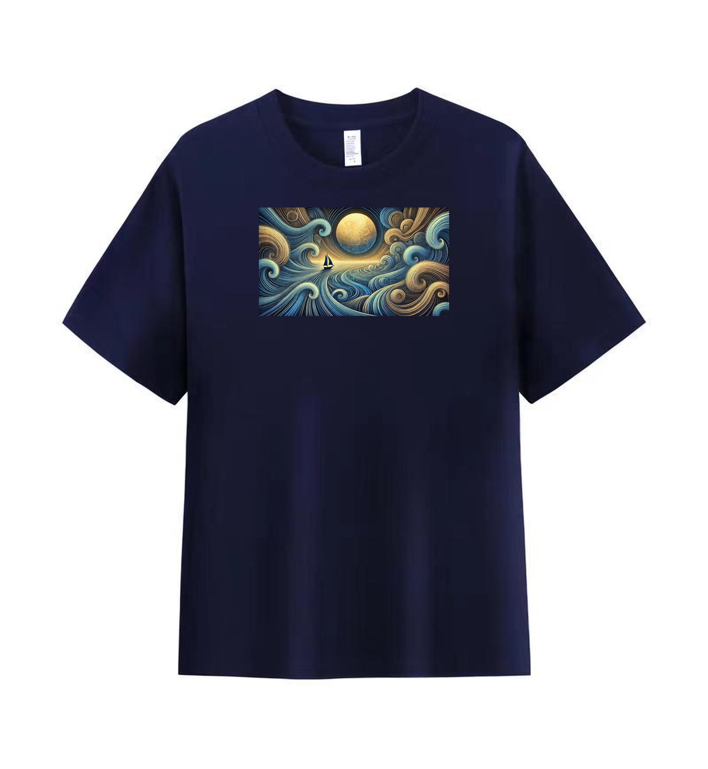 Men's Cotton T-Shirt with Mystical Ocean and Moon Design