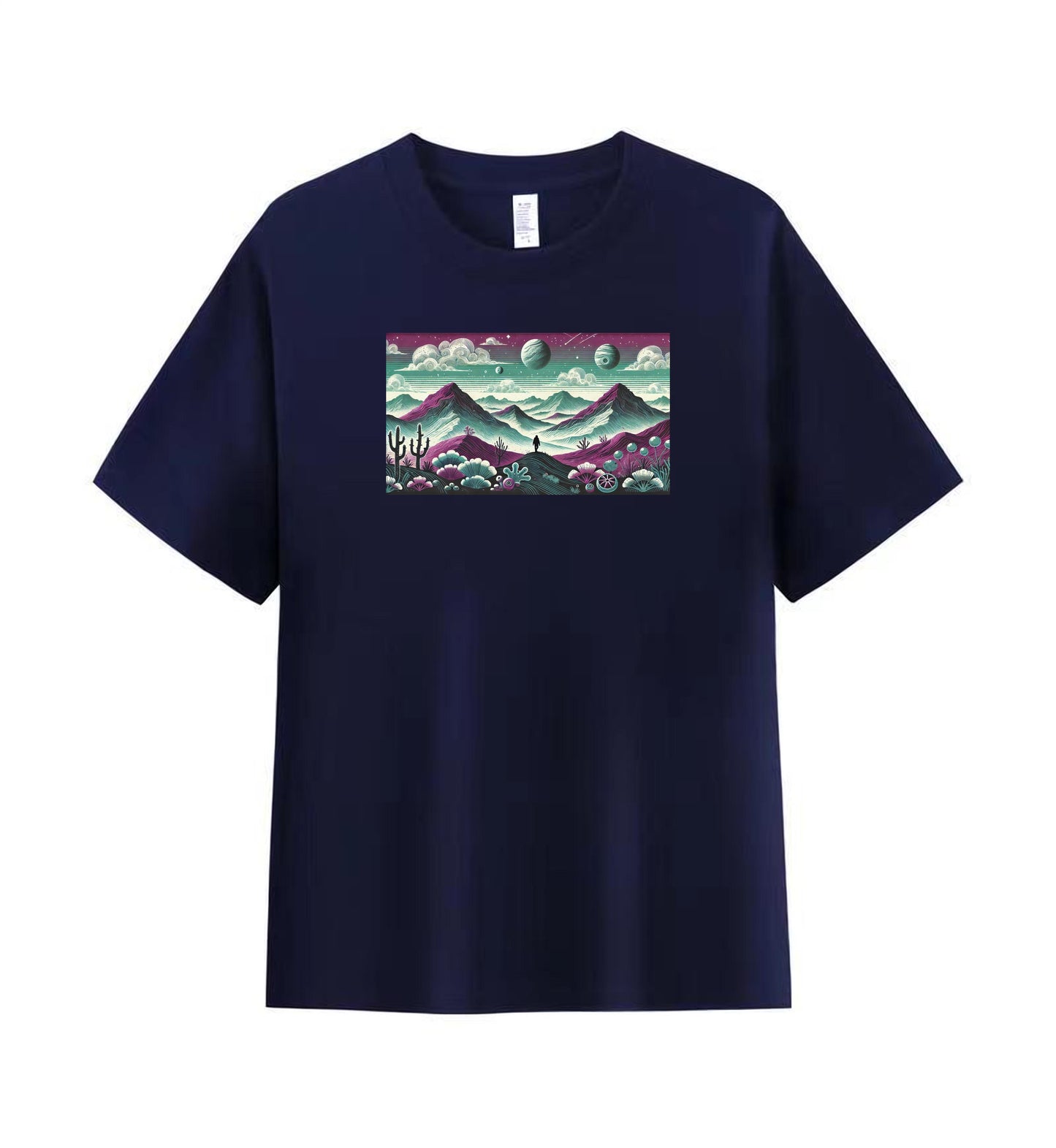 Men's Cotton T-Shirt with Futuristic Mountain Landscape Design