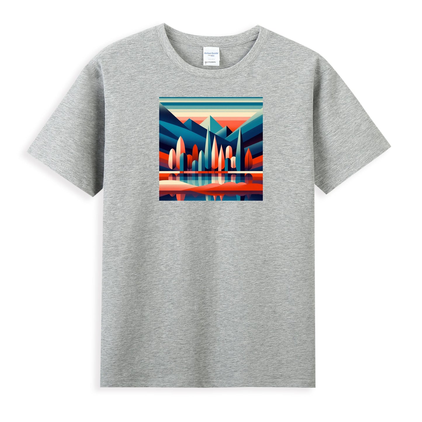 Women's Artistic Cotton T-Shirt - Geometric Mountains and Mirror Lakes