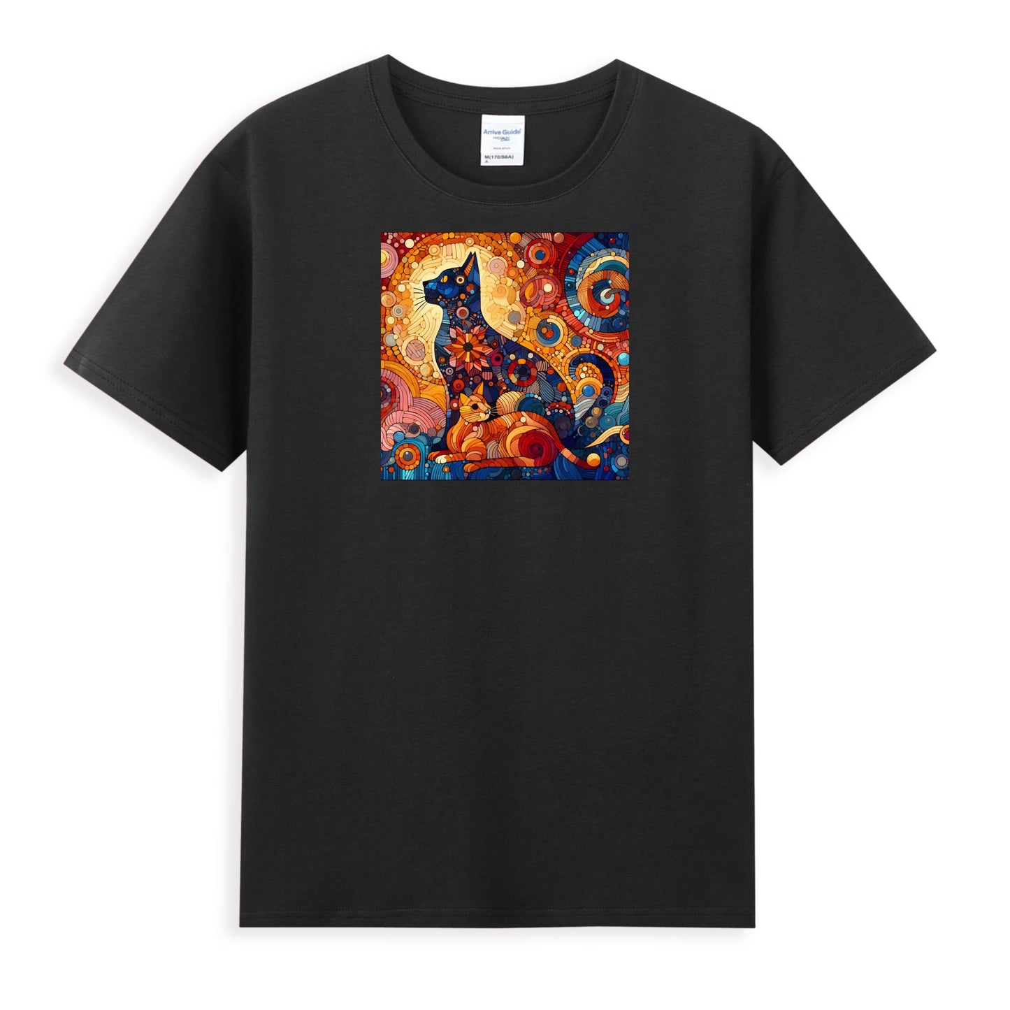 Women's Artistic Cotton Tee - Modern Cat Design