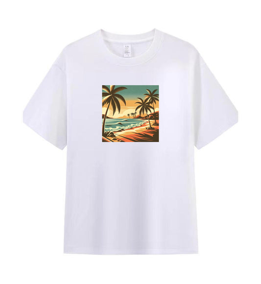 Sunset Serenity 1 - 100% Cotton Tropical Beach T-Shirt Design