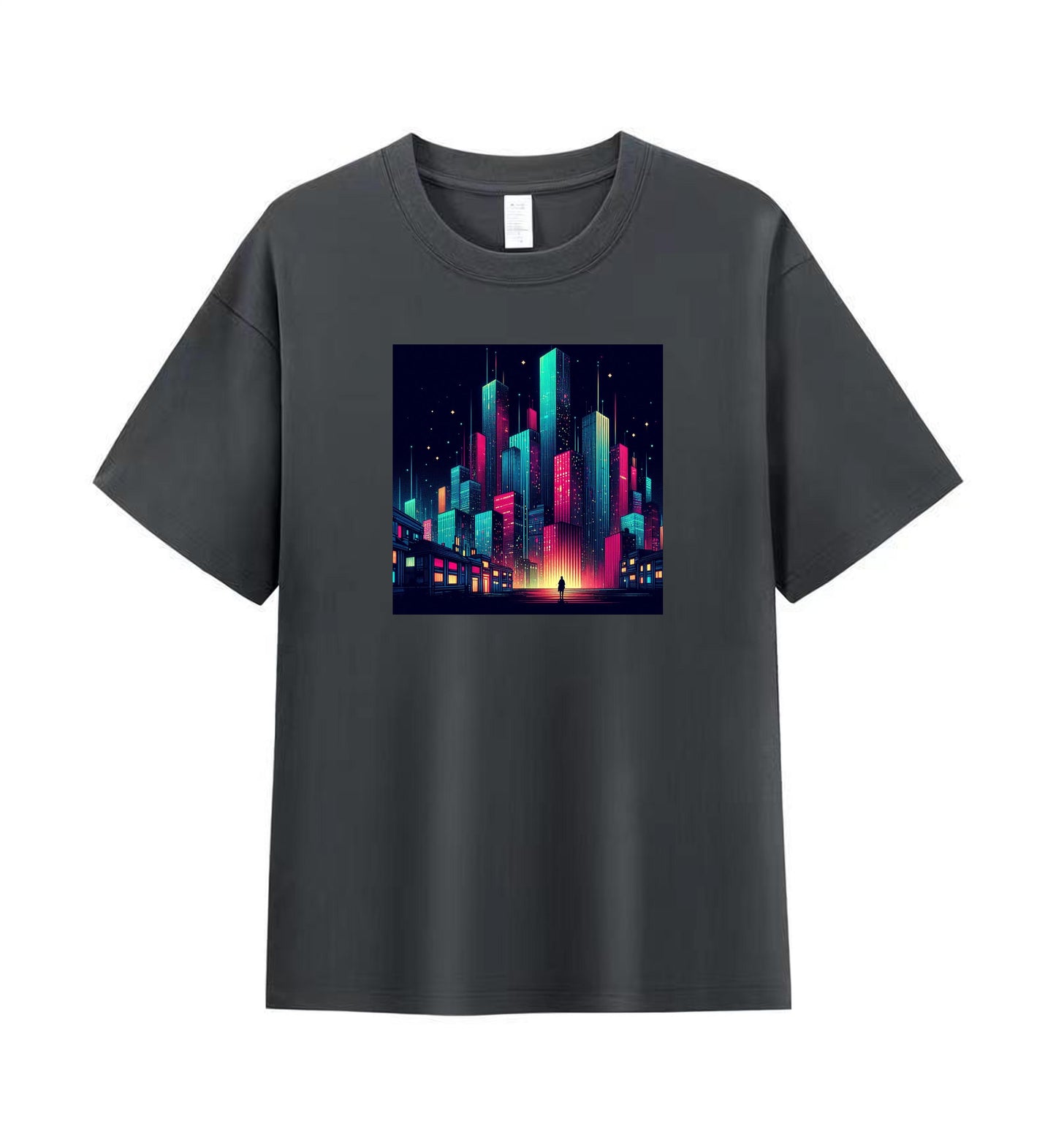 Neon Dreams 4 - 100% Cotton Lone Man in Urban Landscape T-Shirt