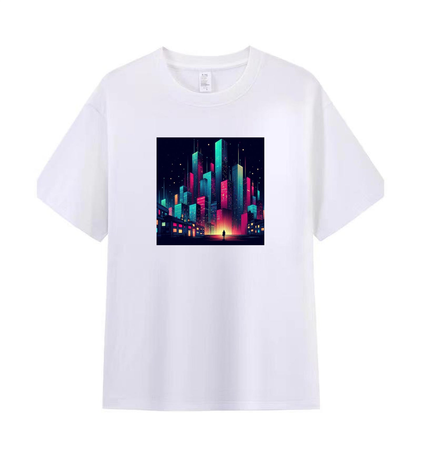 Neon Dreams 4 - 100% Cotton Lone Man in Urban Landscape T-Shirt