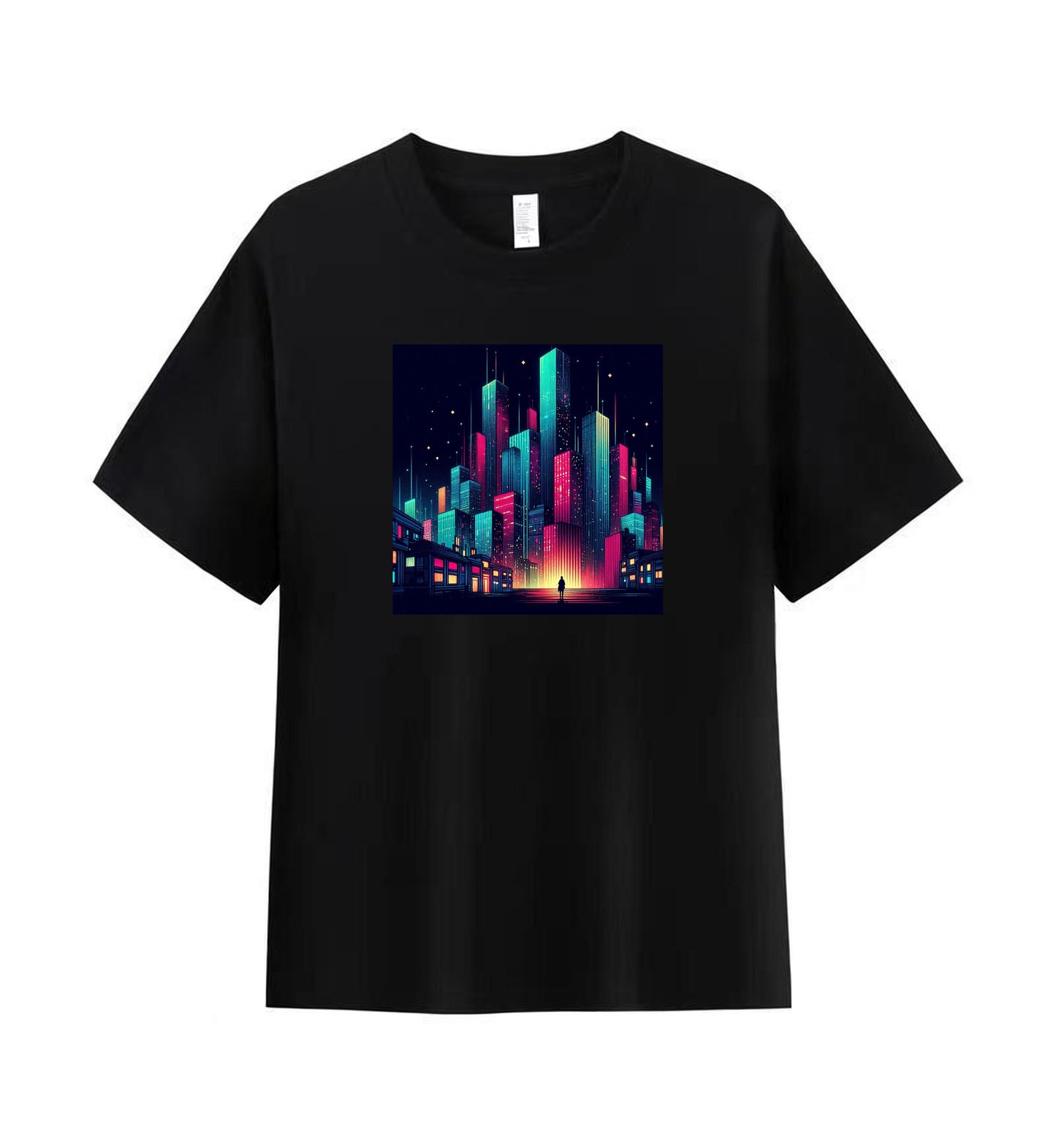 Neon Dreams 4 - 100% Cotton Lone Man in Urban Landscape T-Shirt