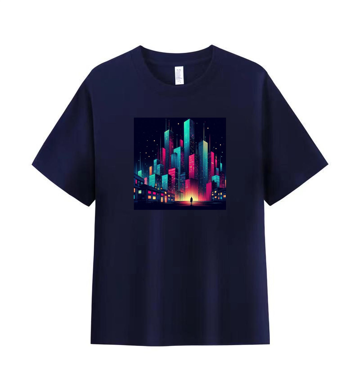 Neon Dreams 4 - 100% Cotton Lone Man in Urban Landscape T-Shirt