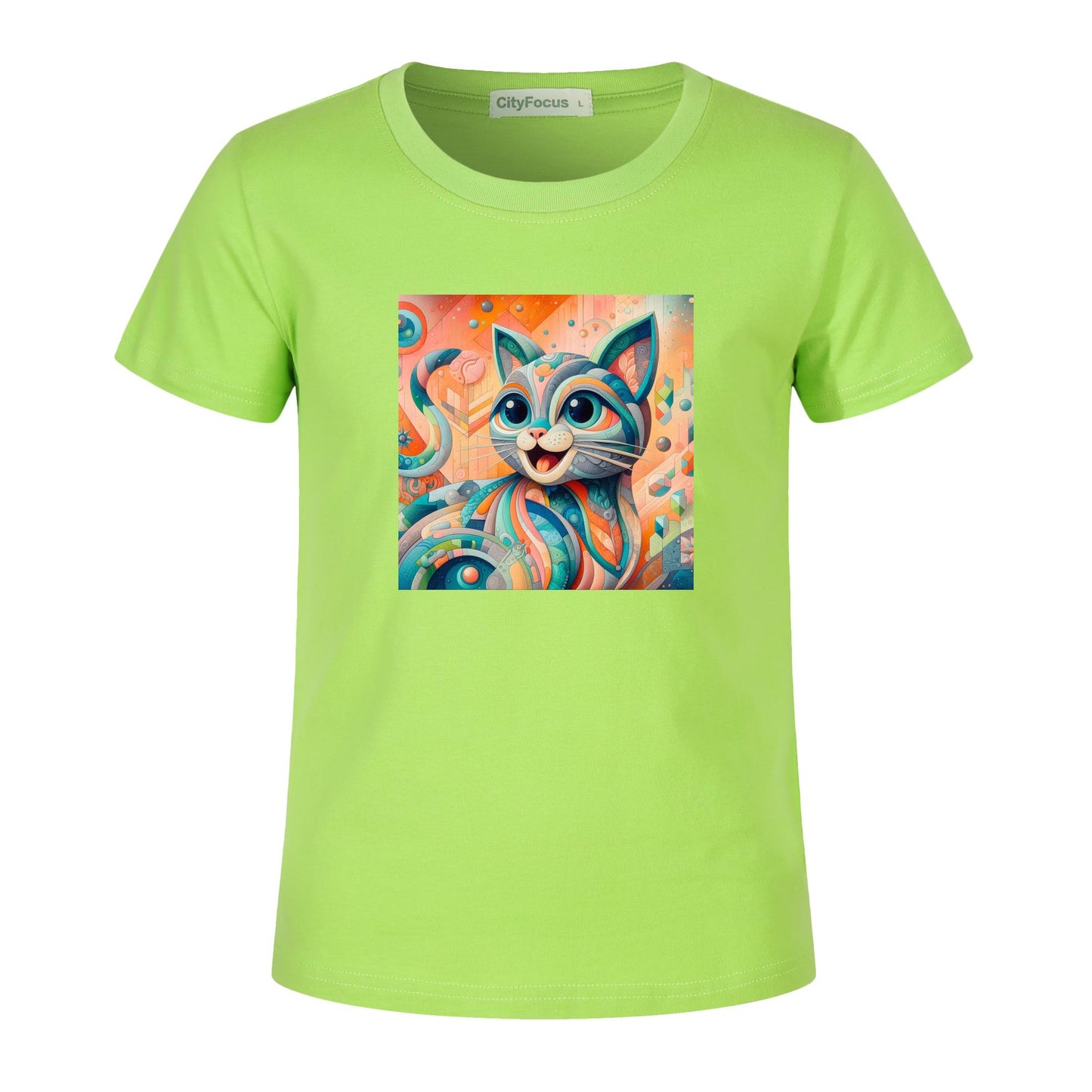 Kids' Fun and Creative Cotton Tee - Colorful Cat Design