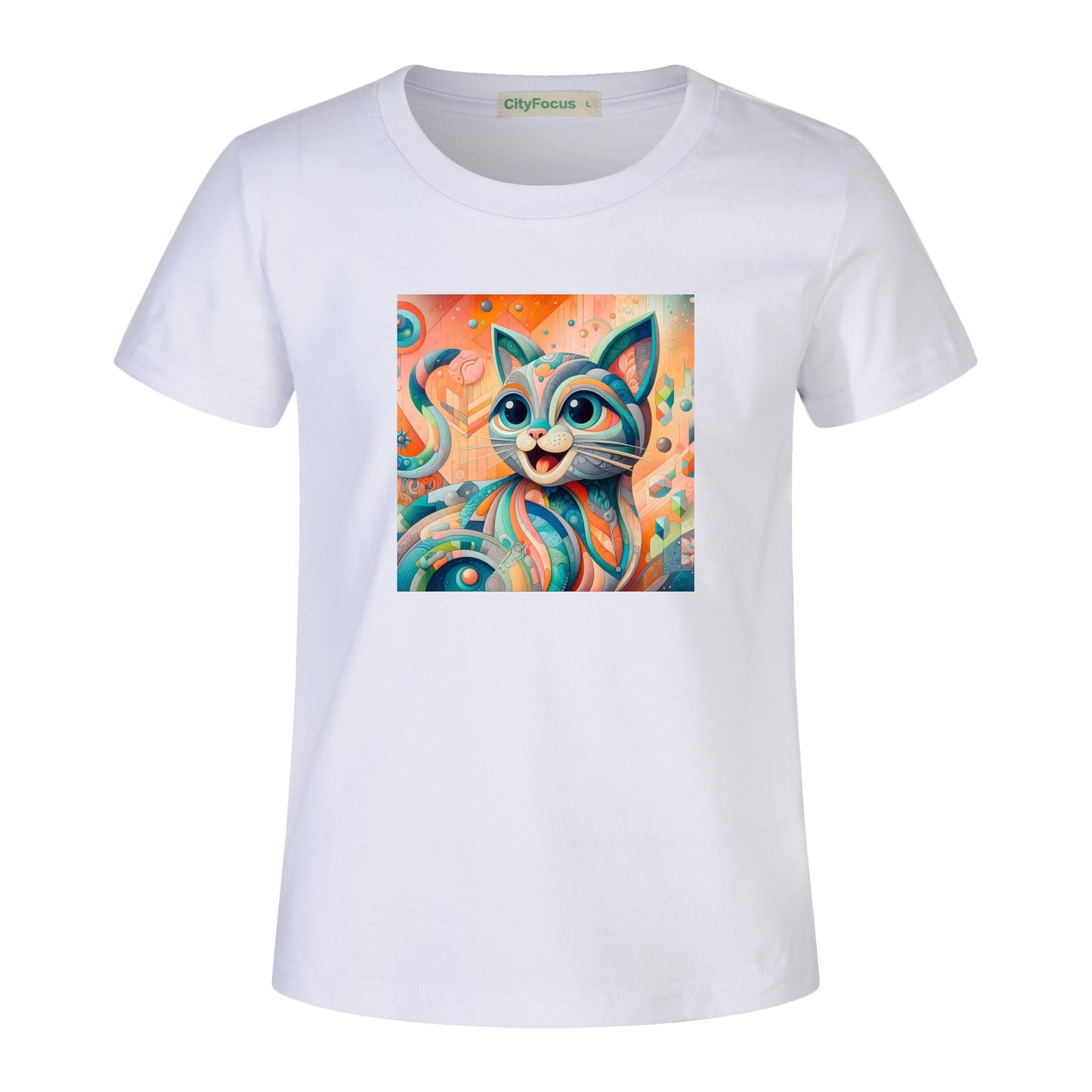 Kids' Fun and Creative Cotton Tee - Colorful Cat Design