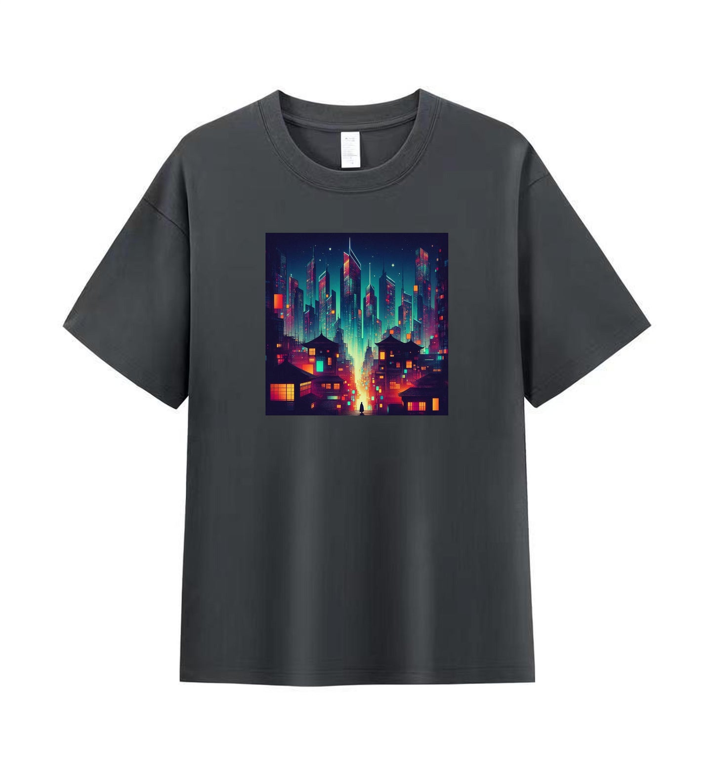 Neon Dreams 1 - 100% Cotton Lone Man in Urban Landscape T-Shirt