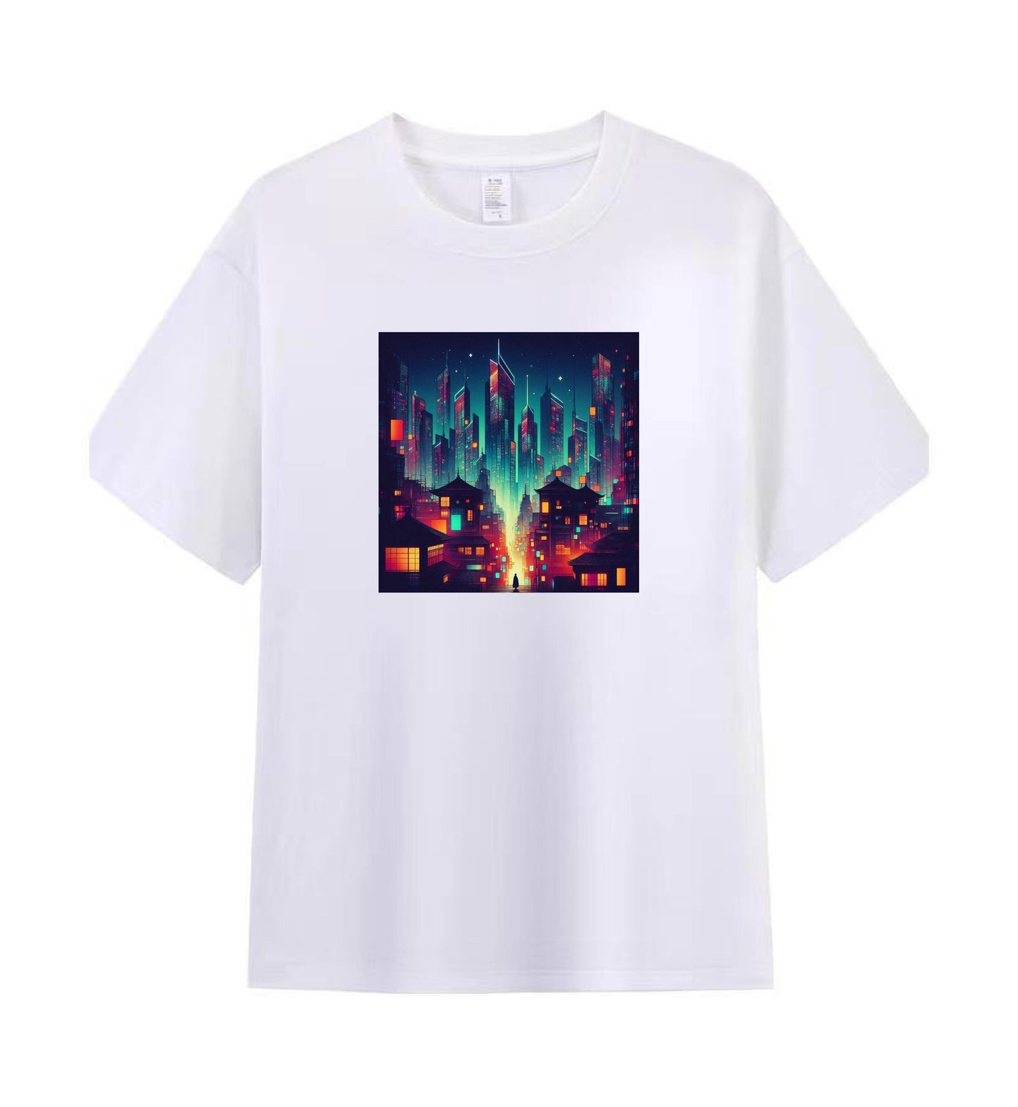 Neon Dreams 1 - 100% Cotton Lone Man in Urban Landscape T-Shirt