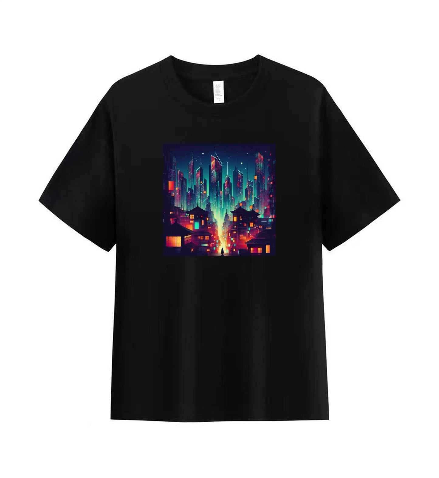 Neon Dreams 1 - 100% Cotton Lone Man in Urban Landscape T-Shirt