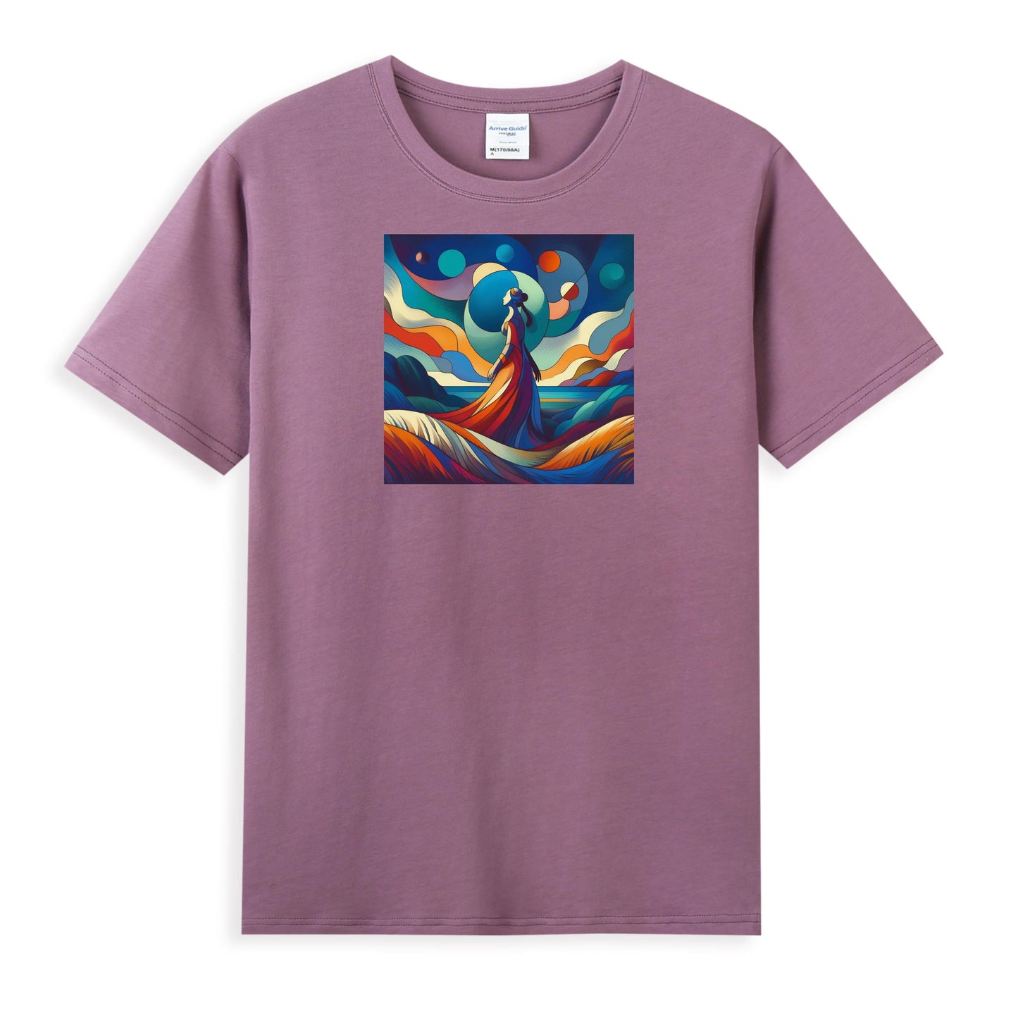 Women's Graphic T-Shirt - Divine Feminine in Abstract Celestial Landscape