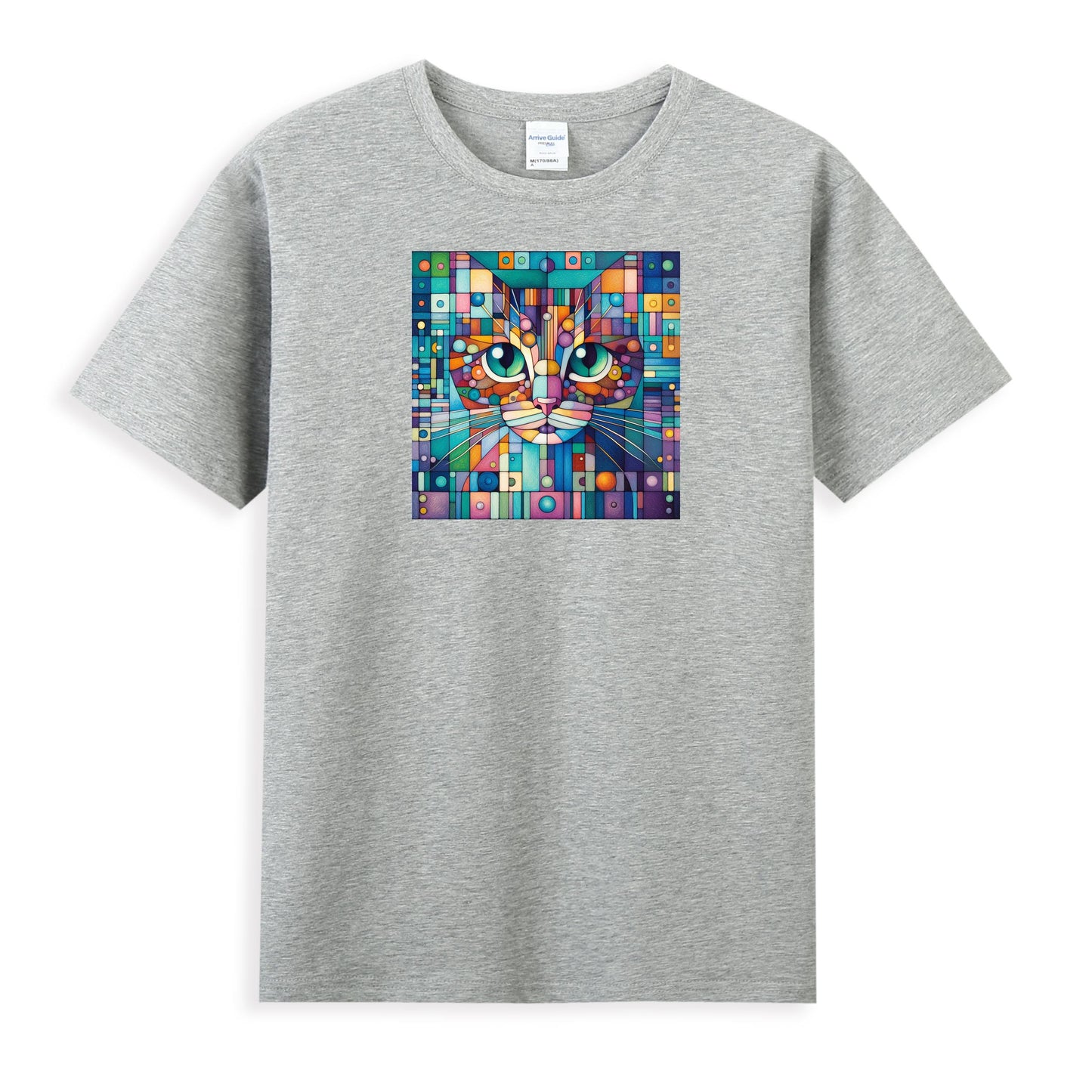 Women's Cotton Tee - Artistic Mosaic Cat Graphic