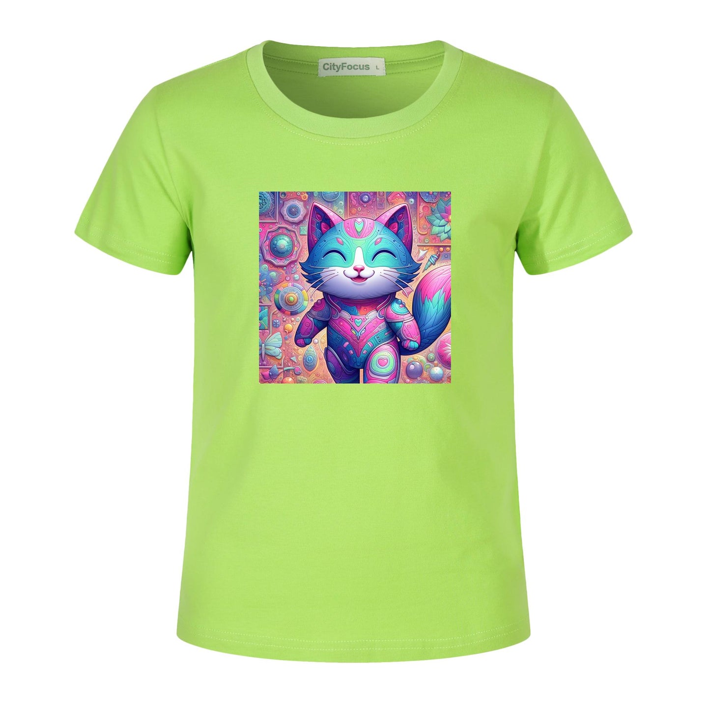 Kids' Artistic Cotton Tee - Fun and Colorful Cat