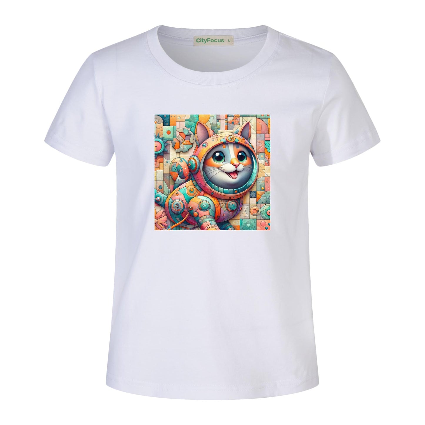 Futuristic Feline Fun Kids Tee 1