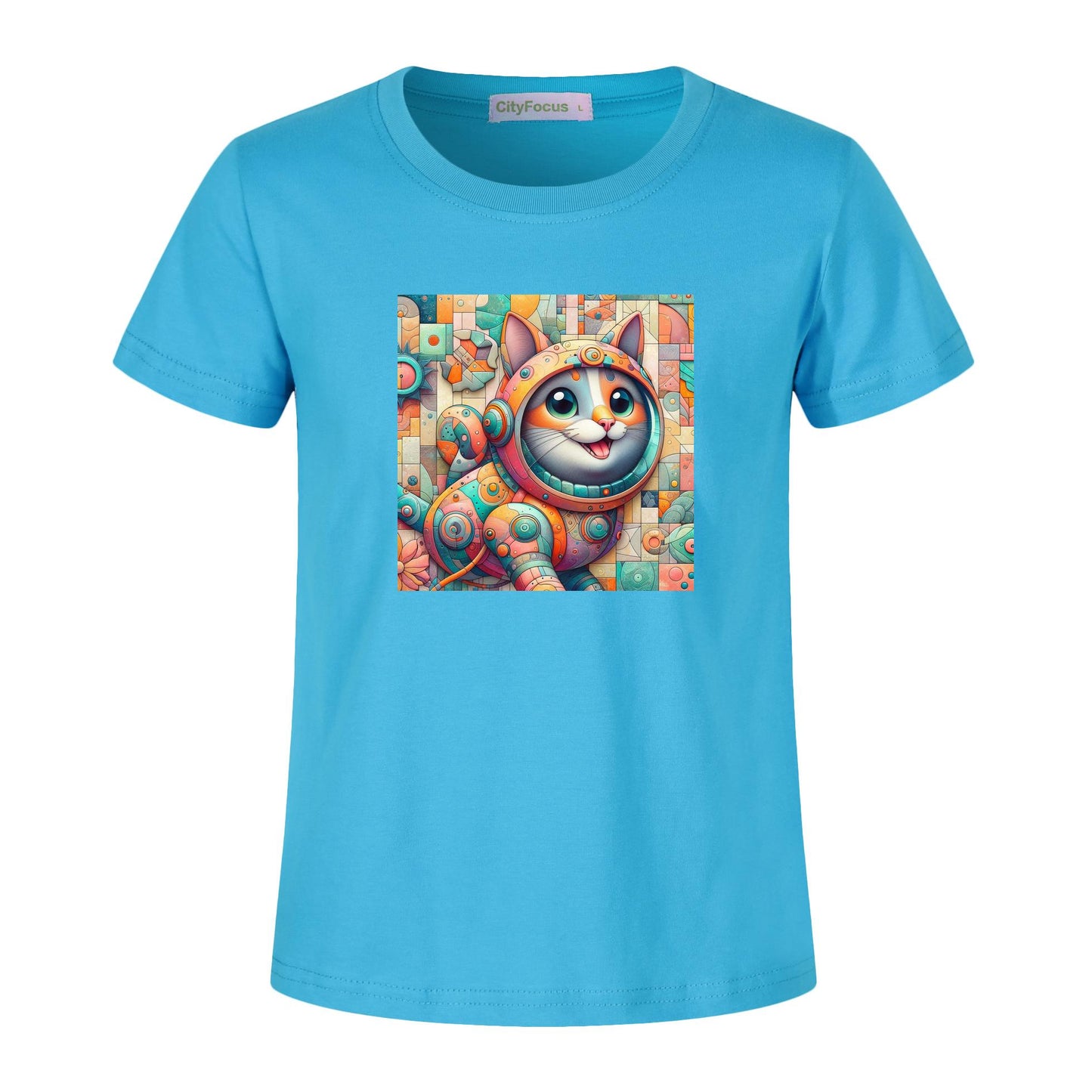 Futuristic Feline Fun Kids Tee 1