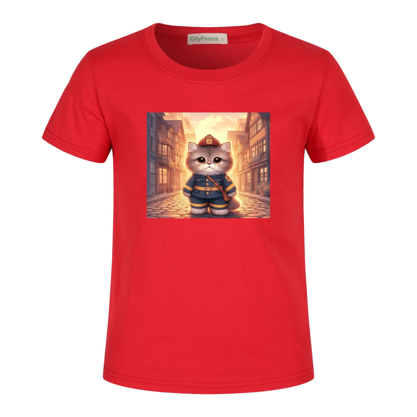 Firefighter Cat Kids T-Shirt 100% cotton 1 - Courageous and Comfy