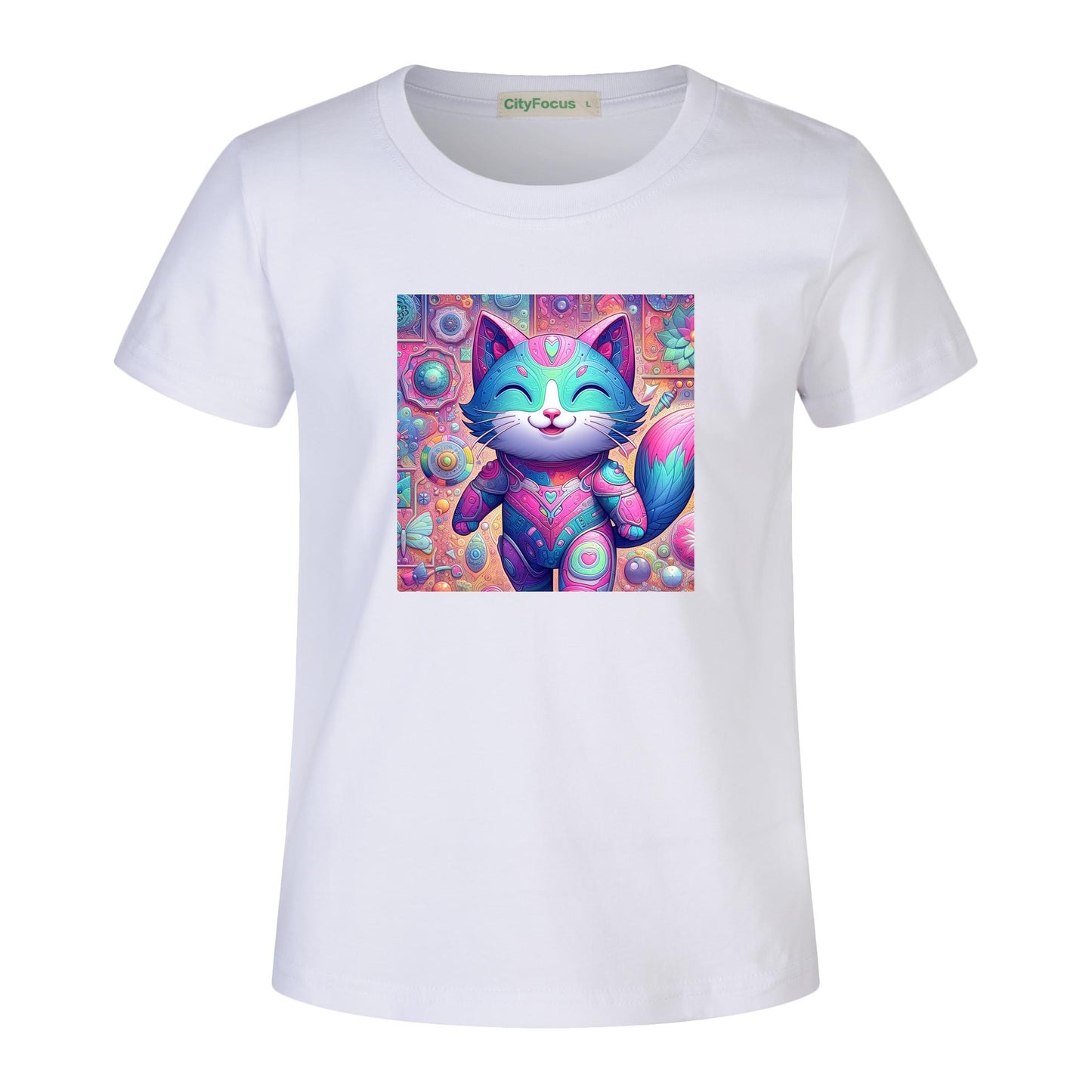 Kids' Artistic Cotton Tee - Fun and Colorful Cat