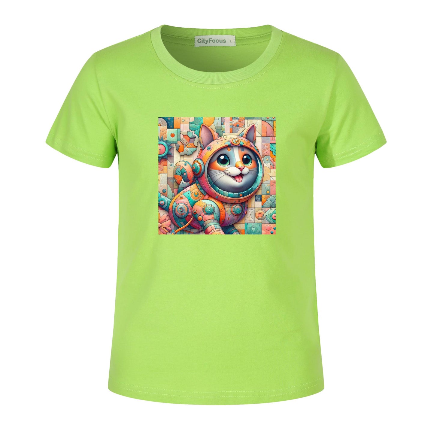 Futuristic Feline Fun Kids Tee 1