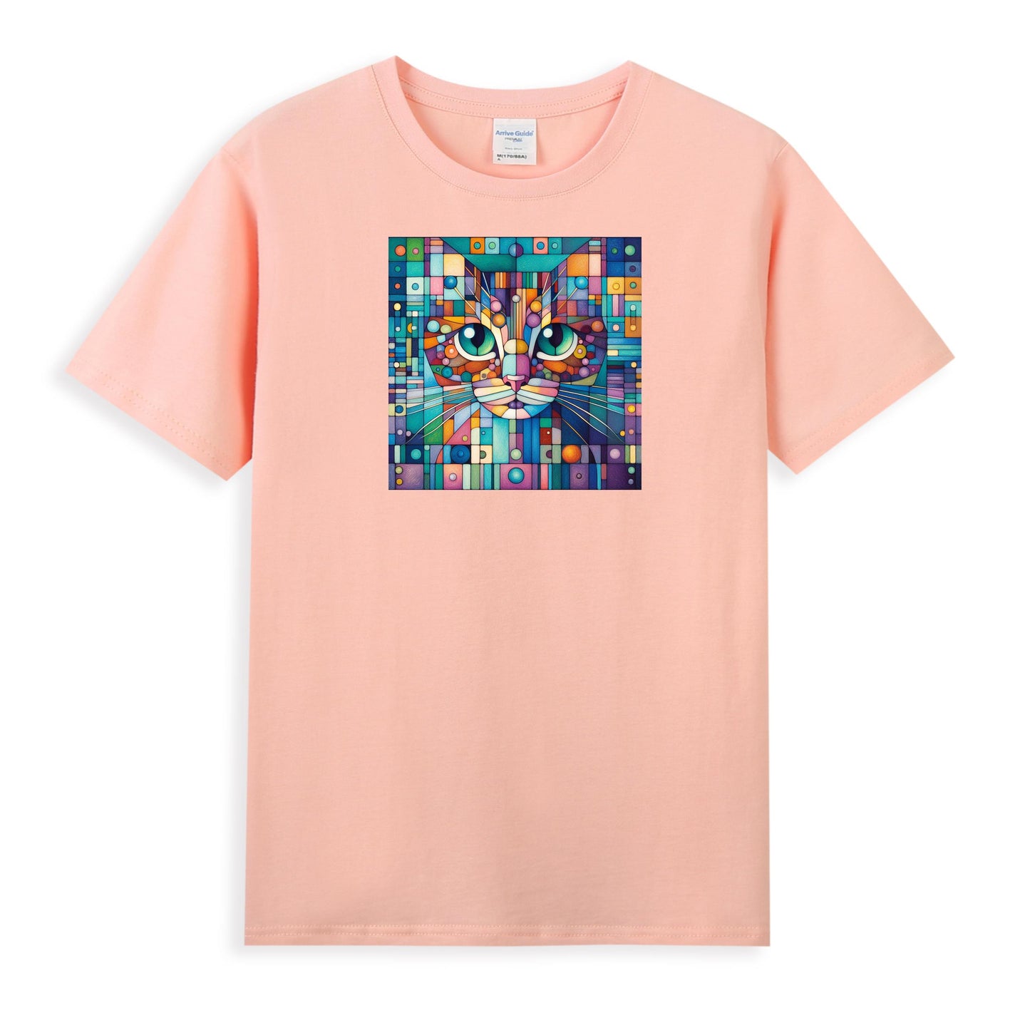 Women's Cotton Tee - Artistic Mosaic Cat Graphic