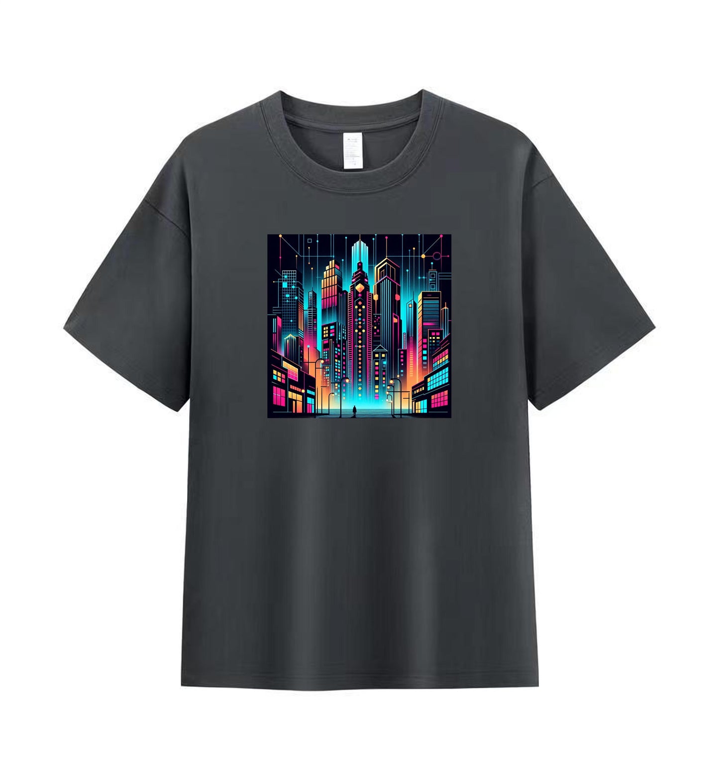 Neon Dreams 3 - 100% Cotton Lone Man in Urban Landscape T-Shirt