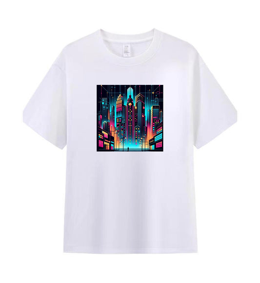 Neon Dreams 3 - 100% Cotton Lone Man in Urban Landscape T-Shirt