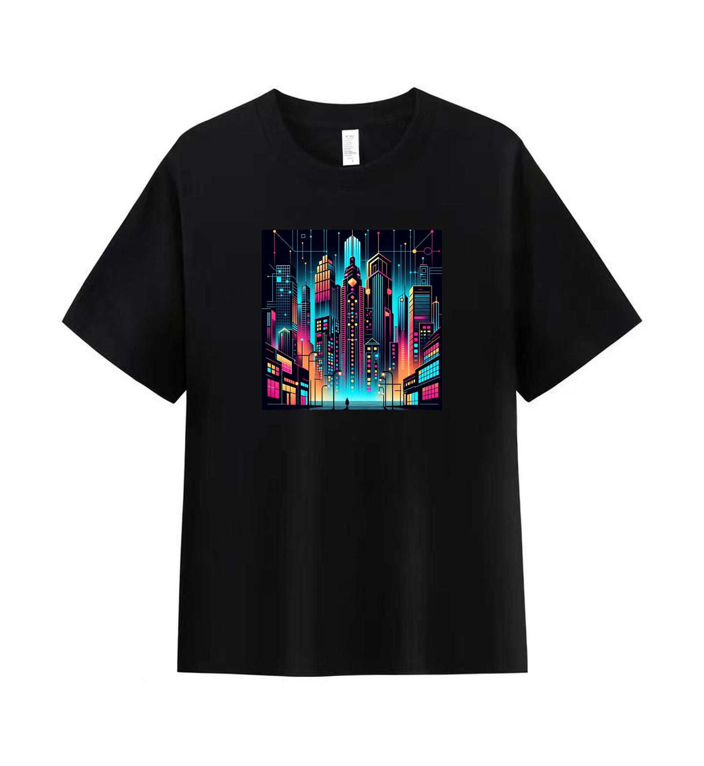 Neon Dreams 3 - 100% Cotton Lone Man in Urban Landscape T-Shirt