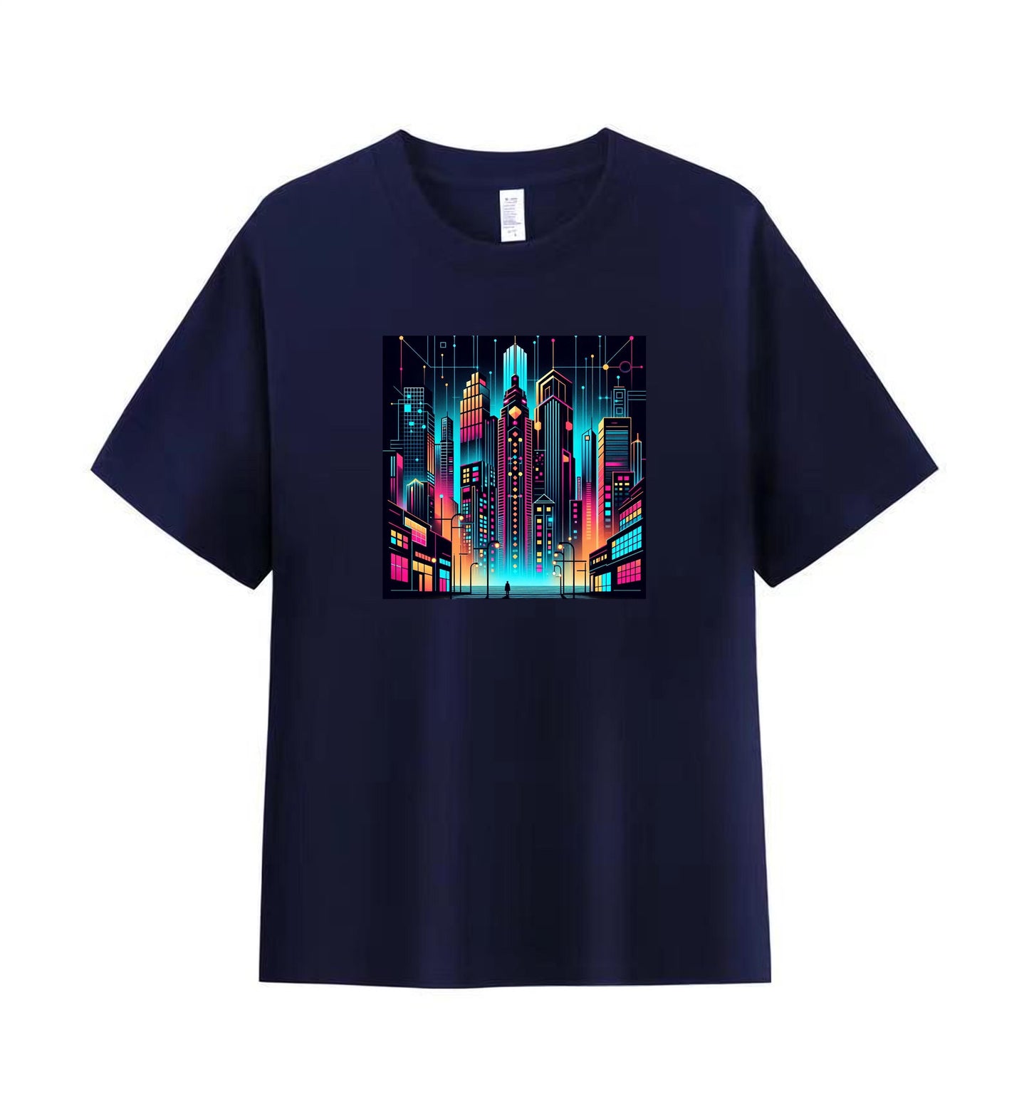 Neon Dreams 3 - 100% Cotton Lone Man in Urban Landscape T-Shirt