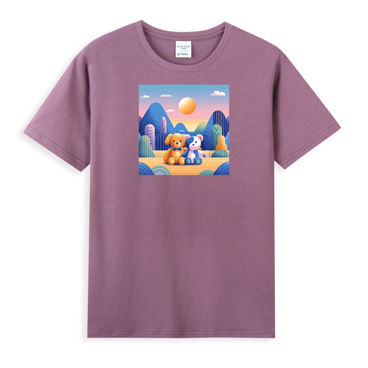 Women's Artistic Cotton Tee - Gentle Companions in a Pastel Wonderland