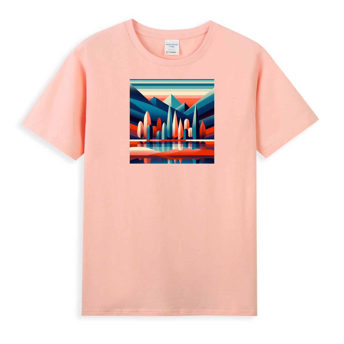 Women's Artistic Cotton T-Shirt - Geometric Mountains and Mirror Lakes