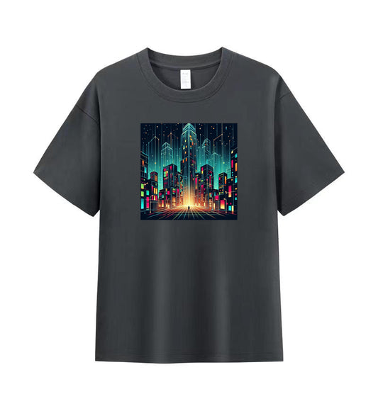 Neon Dreams 5 - 100% Cotton Lone Man in Urban Landscape T-Shirt