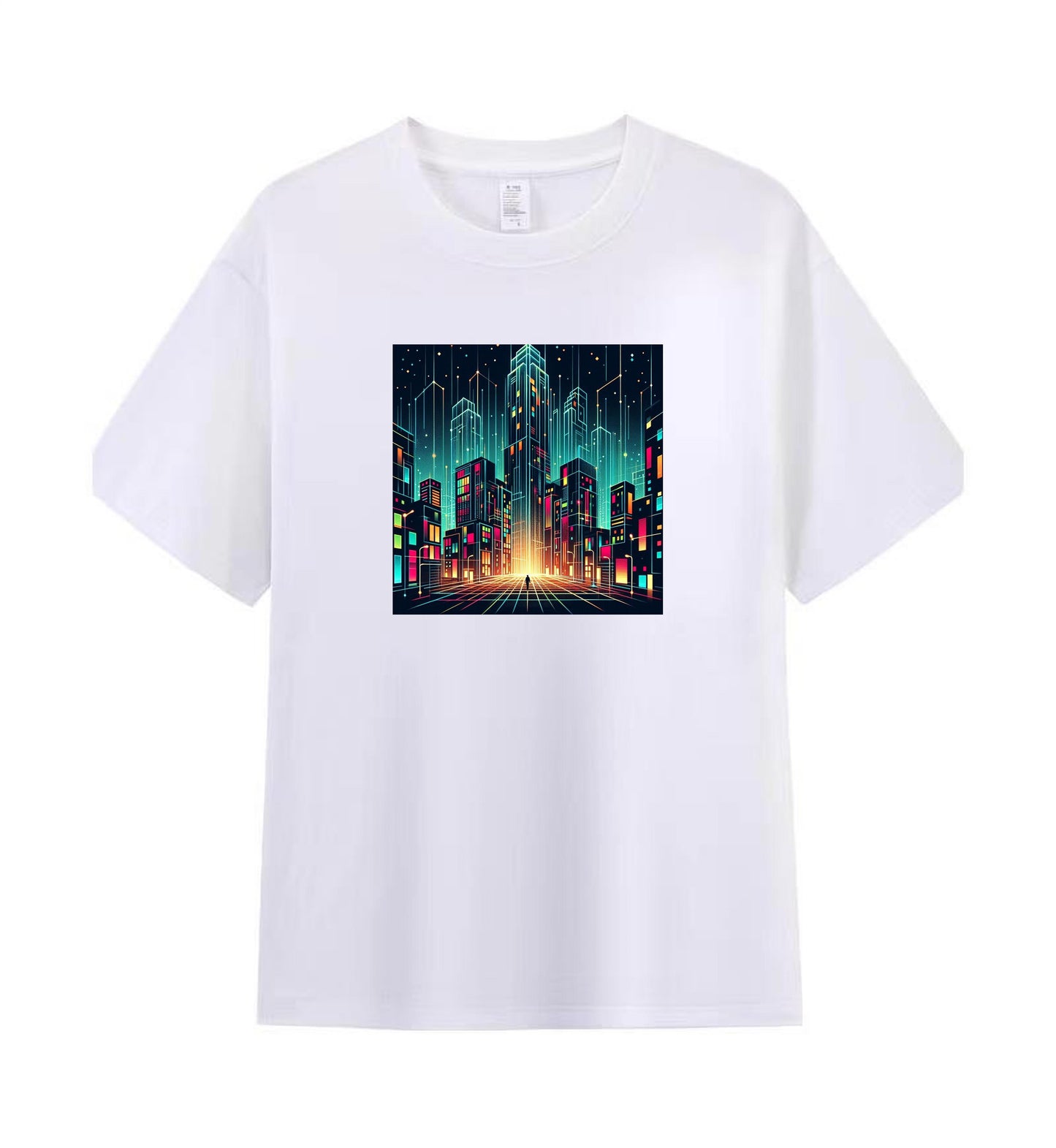 Neon Dreams 5 - 100% Cotton Lone Man in Urban Landscape T-Shirt