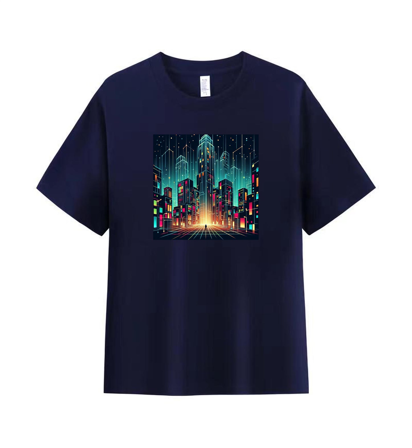 Neon Dreams 5 - 100% Cotton Lone Man in Urban Landscape T-Shirt