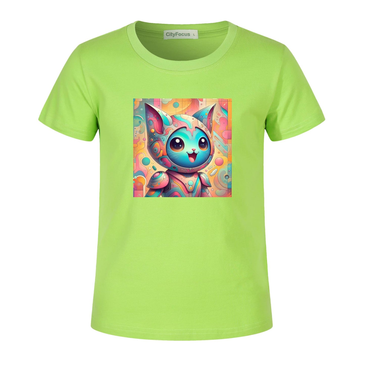 Futuristic Feline Fun Kids Tee 7