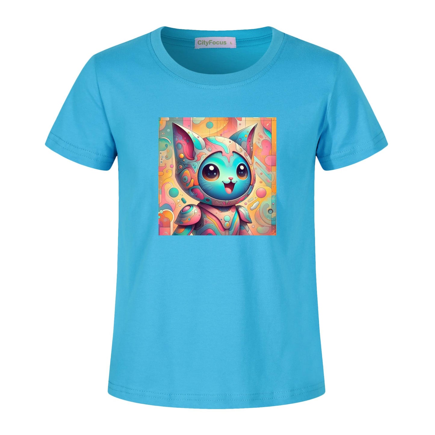 Futuristic Feline Fun Kids Tee 7