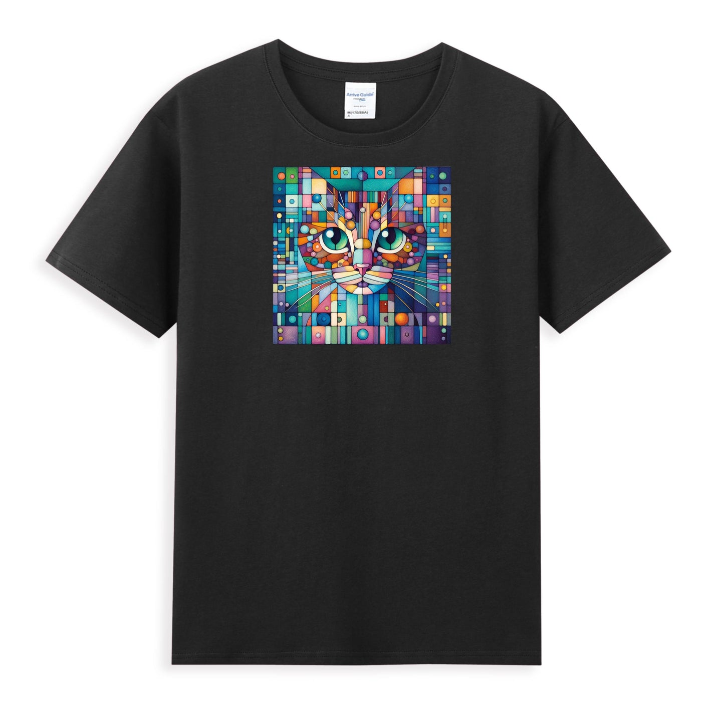 Women's Cotton Tee - Artistic Mosaic Cat Graphic