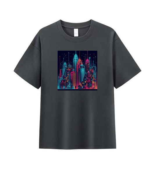 Neon Dreams 2 - 100% Cotton Lone Man in Urban Landscape T-Shirt